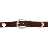 Harriet Belt in chocolate suede, buckle detail