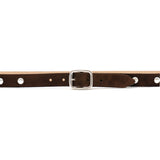 Lorna Belt in chocolate suede, buckle detail