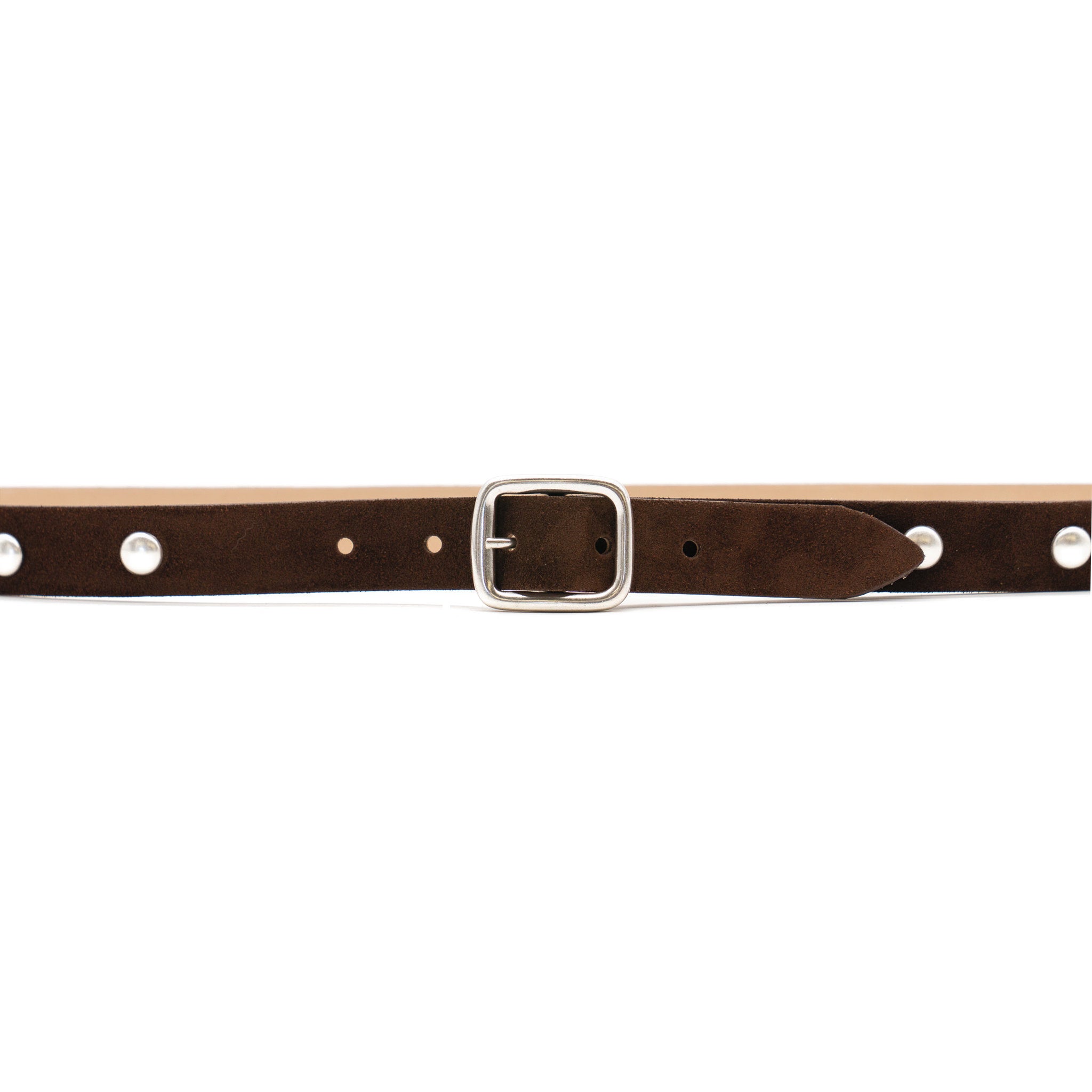 Lorna Belt in chocolate suede, buckle detail