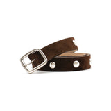 Lorna Belt in chocolate suede, coiled angle