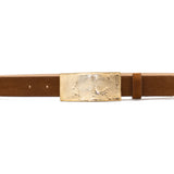 Josephine Belt in tobacco suede, buckle detail