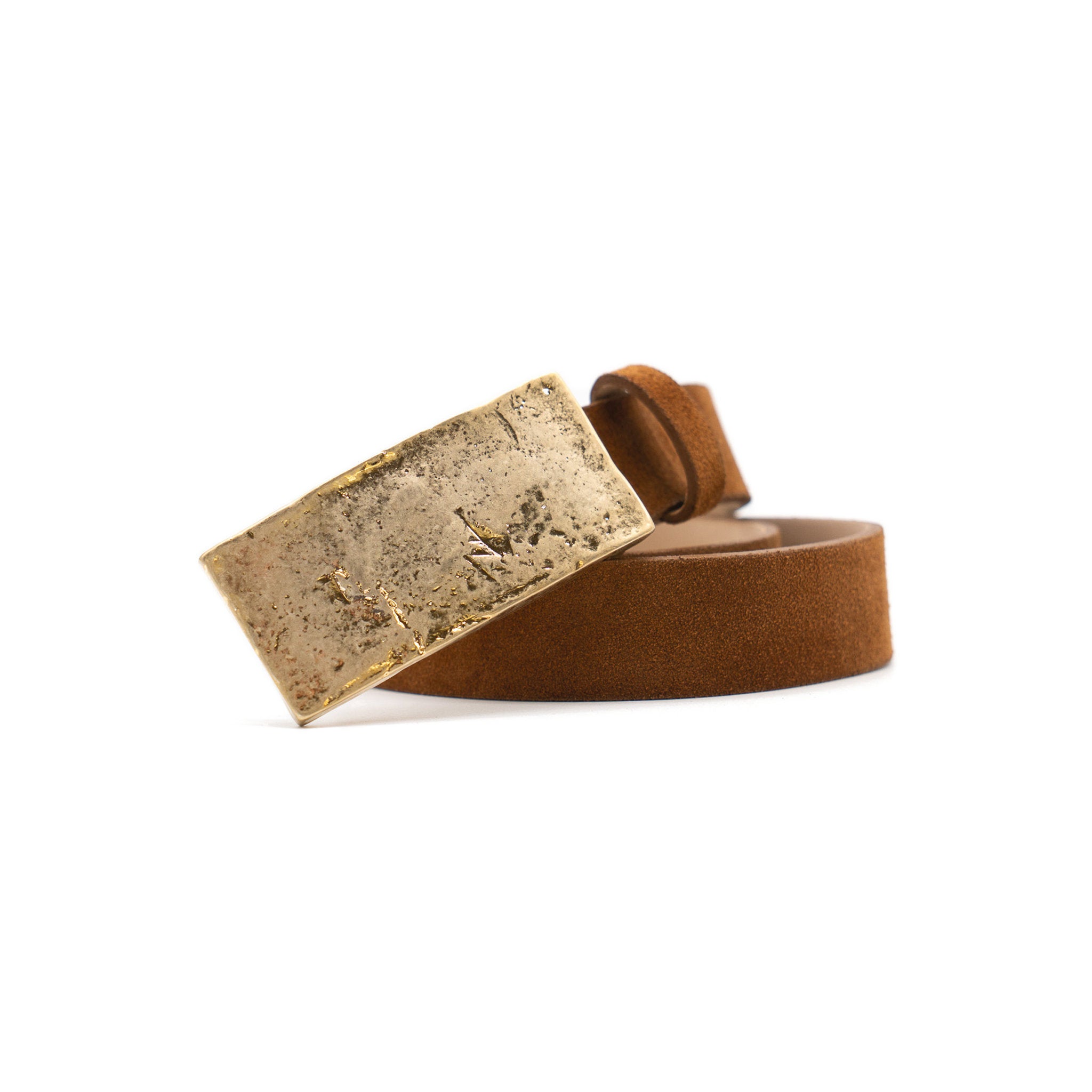 Josephine Belt in tobacco suede, coiled angle