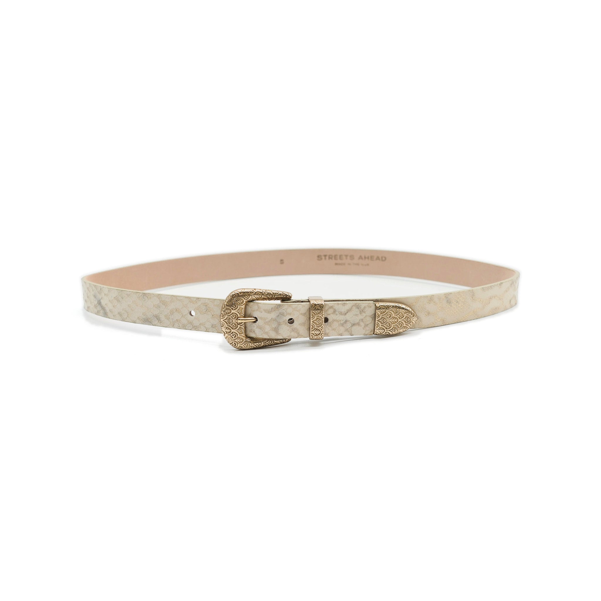 Leonie Belt in cream snake embossed leather, angle