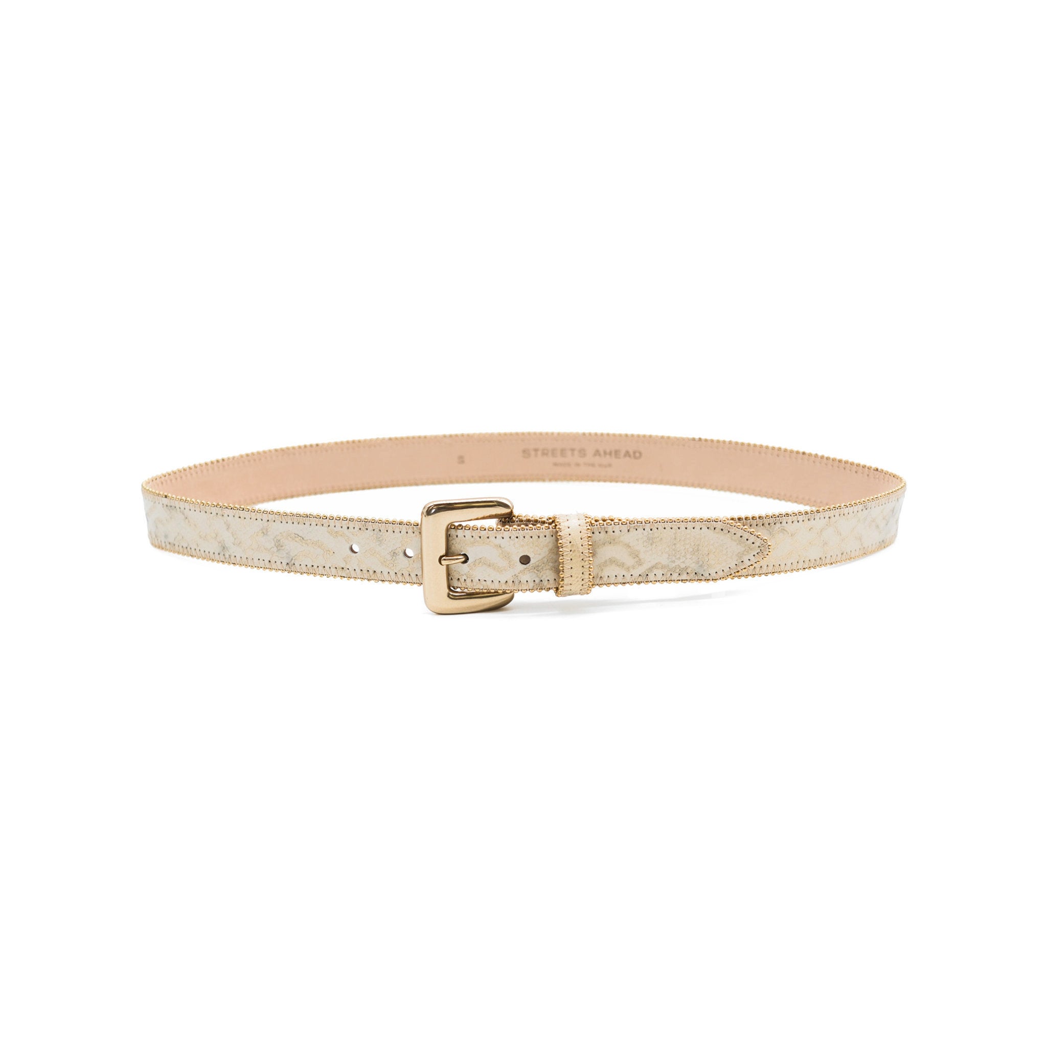 Marianne Belt in cream snake embossed leather, angle