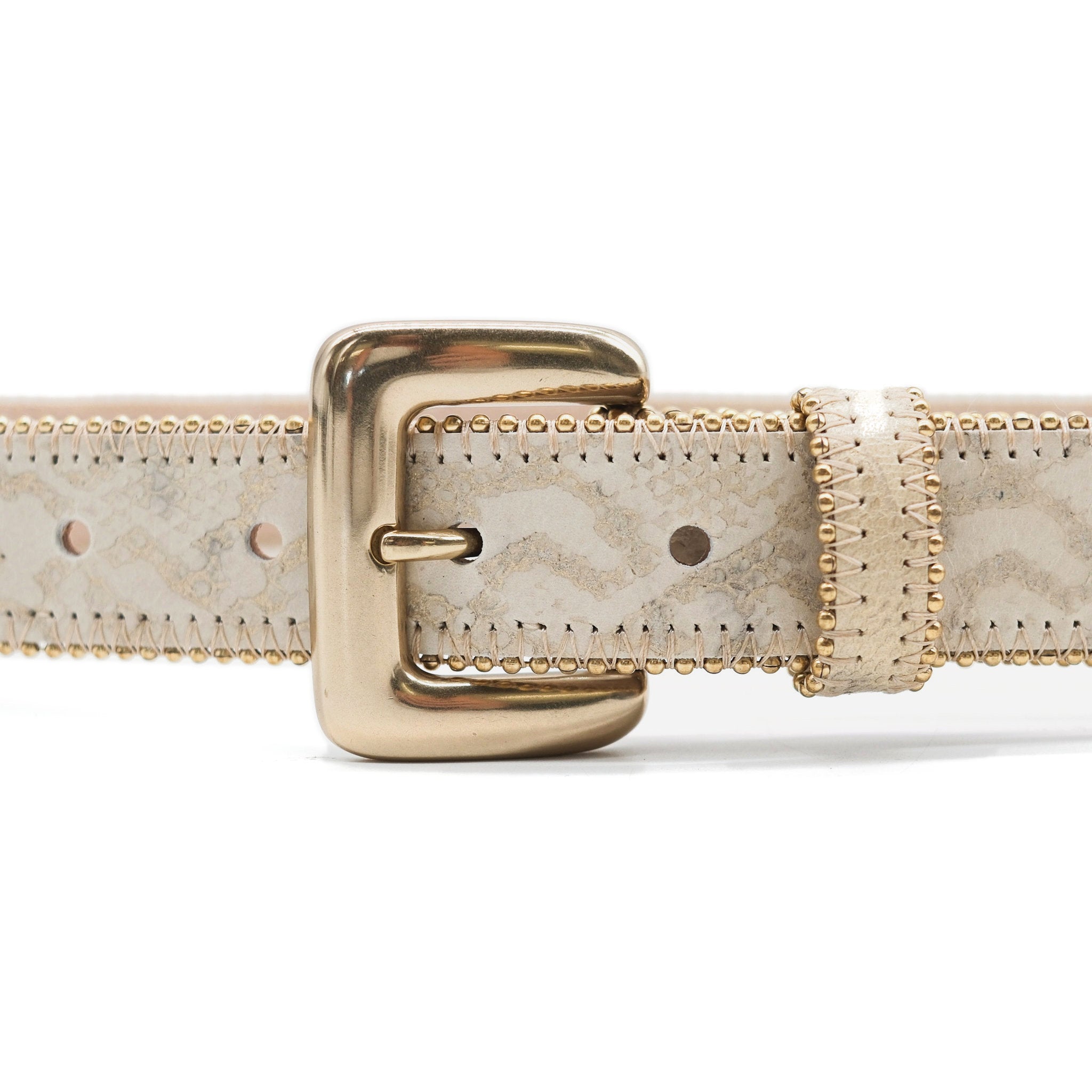 Marianne Belt in cream snake embossed leather, buckle detail
