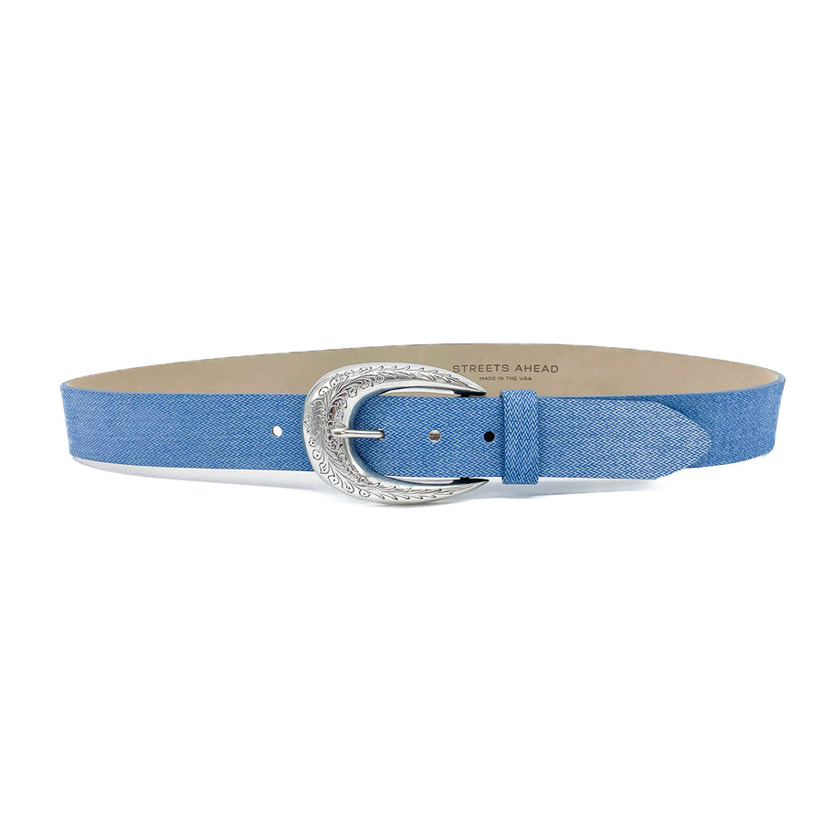 Cally - Denim Print Leather Belt - Streets Ahead