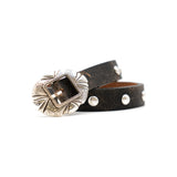 Georgia Belt in black crackle leather, coiled angle
