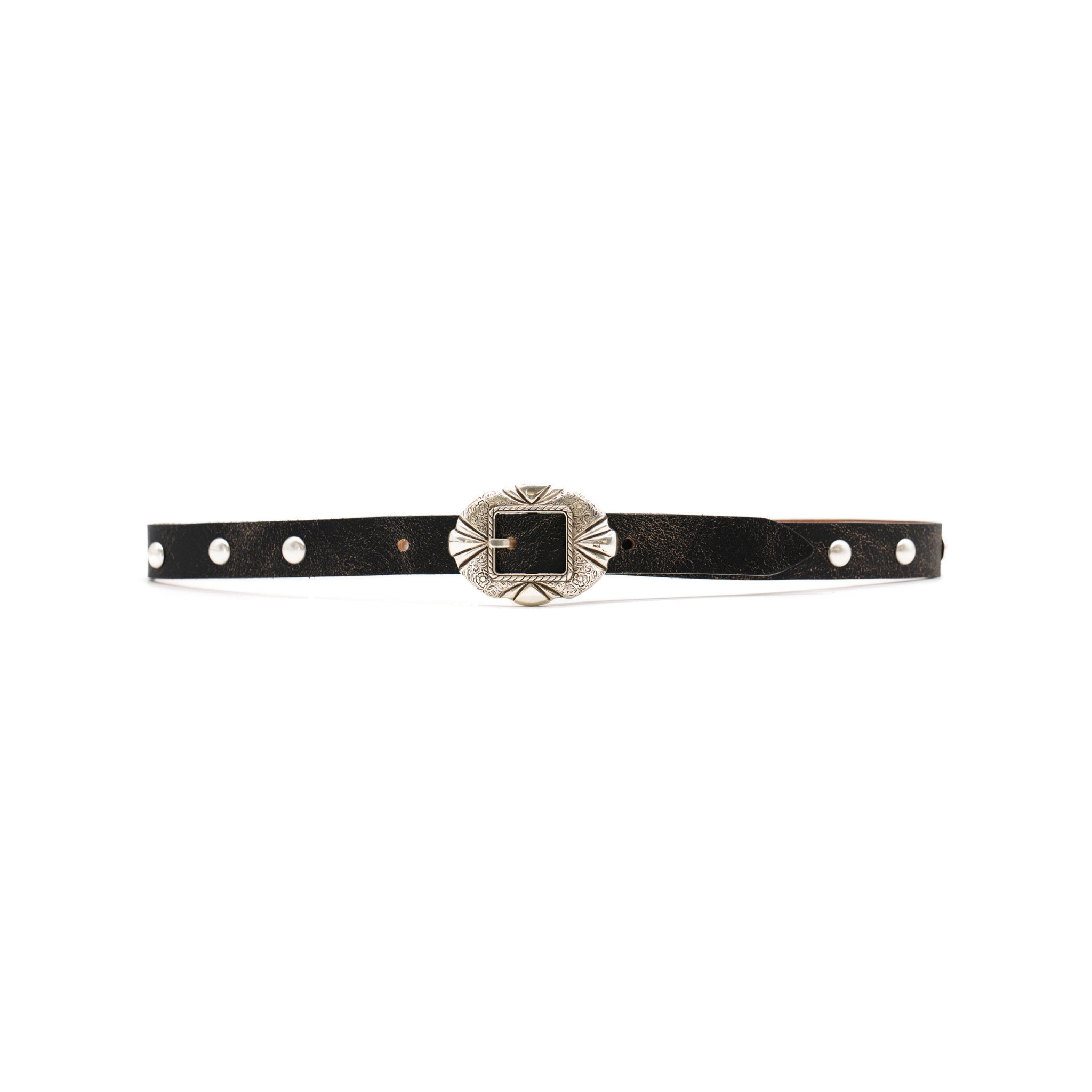 Georgia Belt in black crackle leather, front