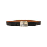 Juno Belt in black crackle leather, angle