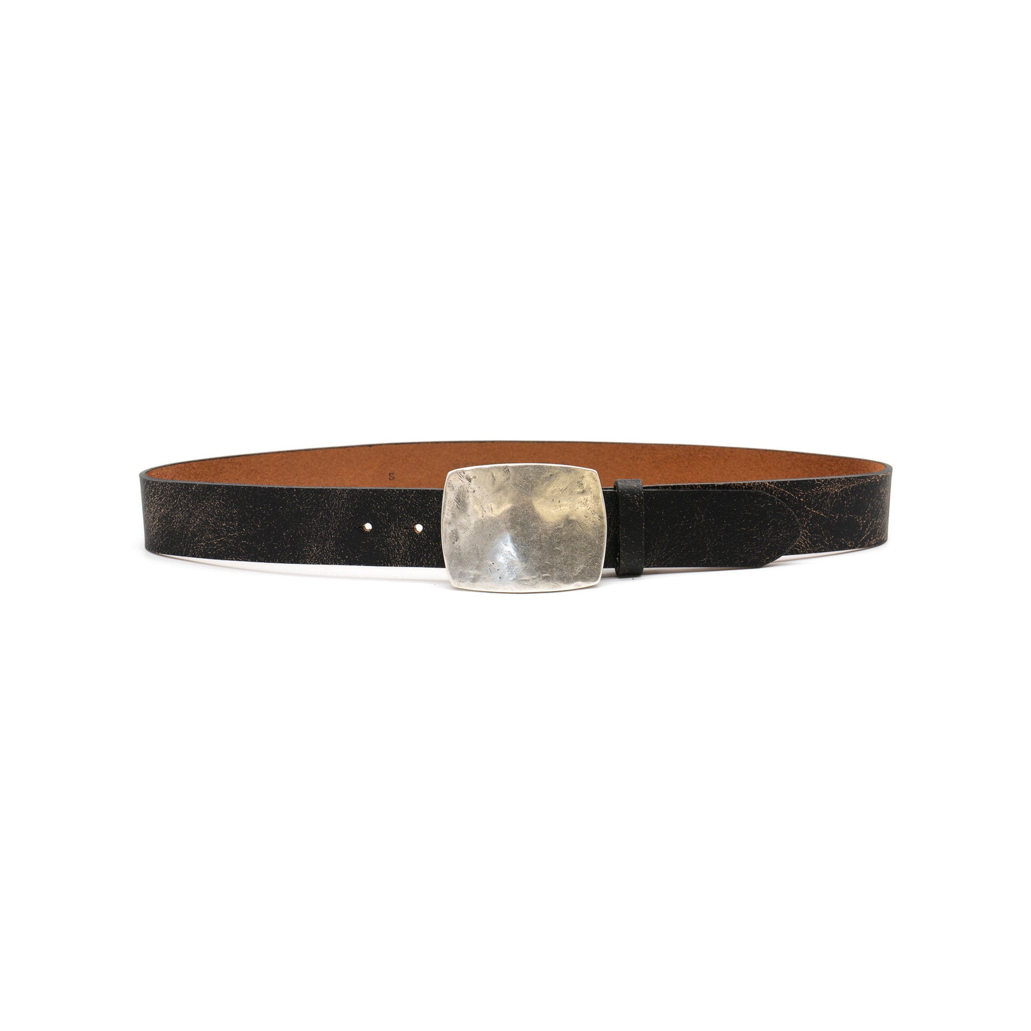 Juno Belt in black crackle leather, angle
