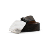 Juno Belt in black crackle leather, coiled angle