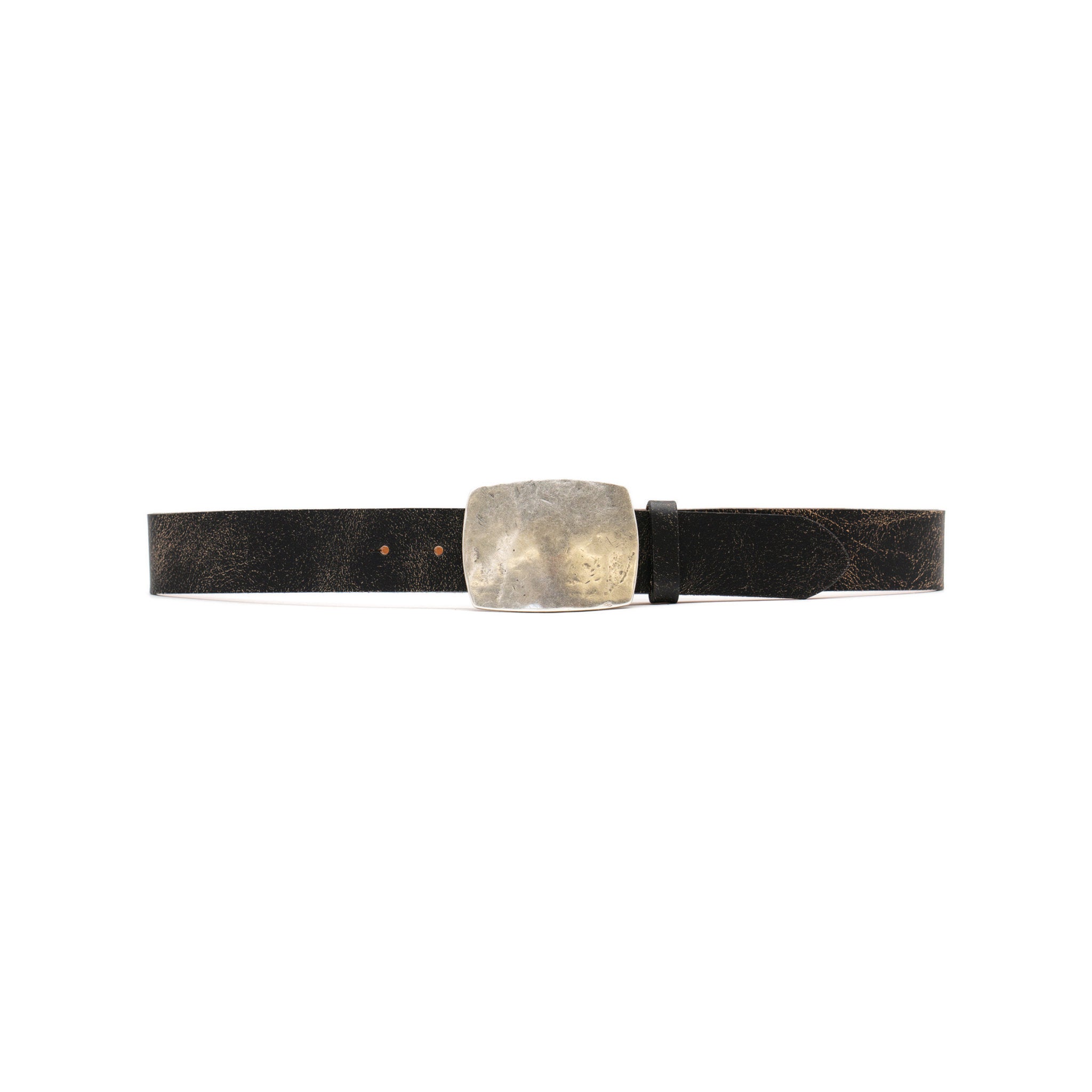 Juno Belt in black crackle leather, front