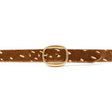 Liesel Belt in cognac deer print calf hair, buckle detail