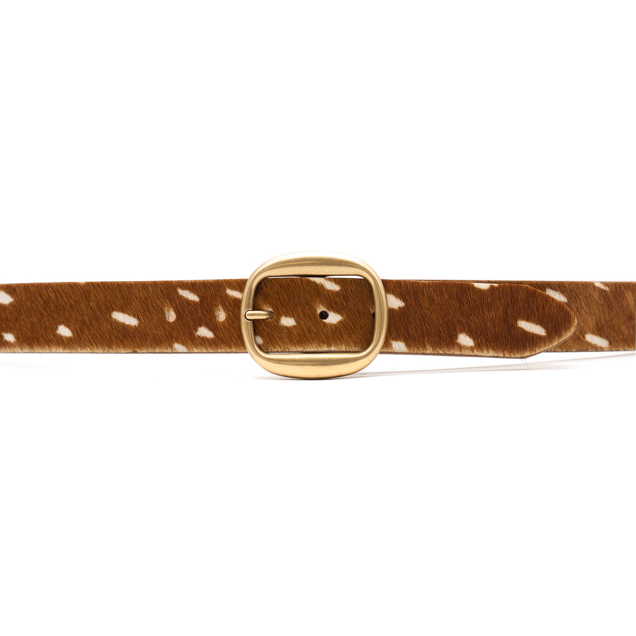 Liesel Belt in cognac deer print calf hair, buckle detail