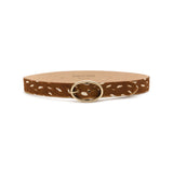 Marguerite Belt in cognac deer print calf hair, angle