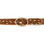 Marguerite Belt in cognac deer print calf hair, buckle detail