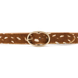 Marguerite Belt in cognac deer print calf hair, buckle detail
