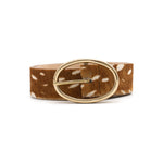 Marguerite Belt in cognac deer print calf hair, coiled