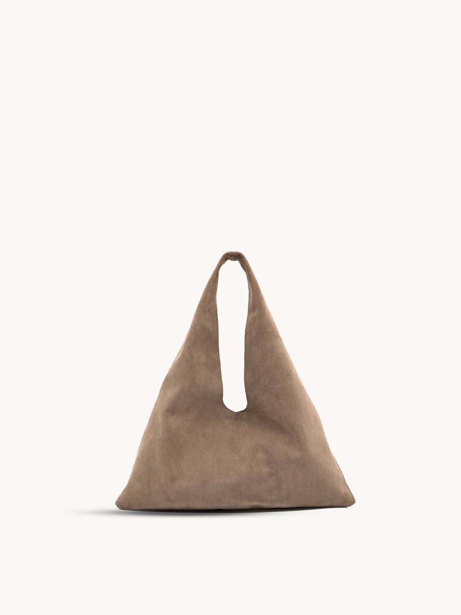 Mila Mini - Handheld Taupe Suede Italian Leather Handbag - Streets Ahead
