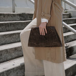 Naomi Oversized Clutch - Chocolate Croc-Embossed - handbag - StreetsAheadInc