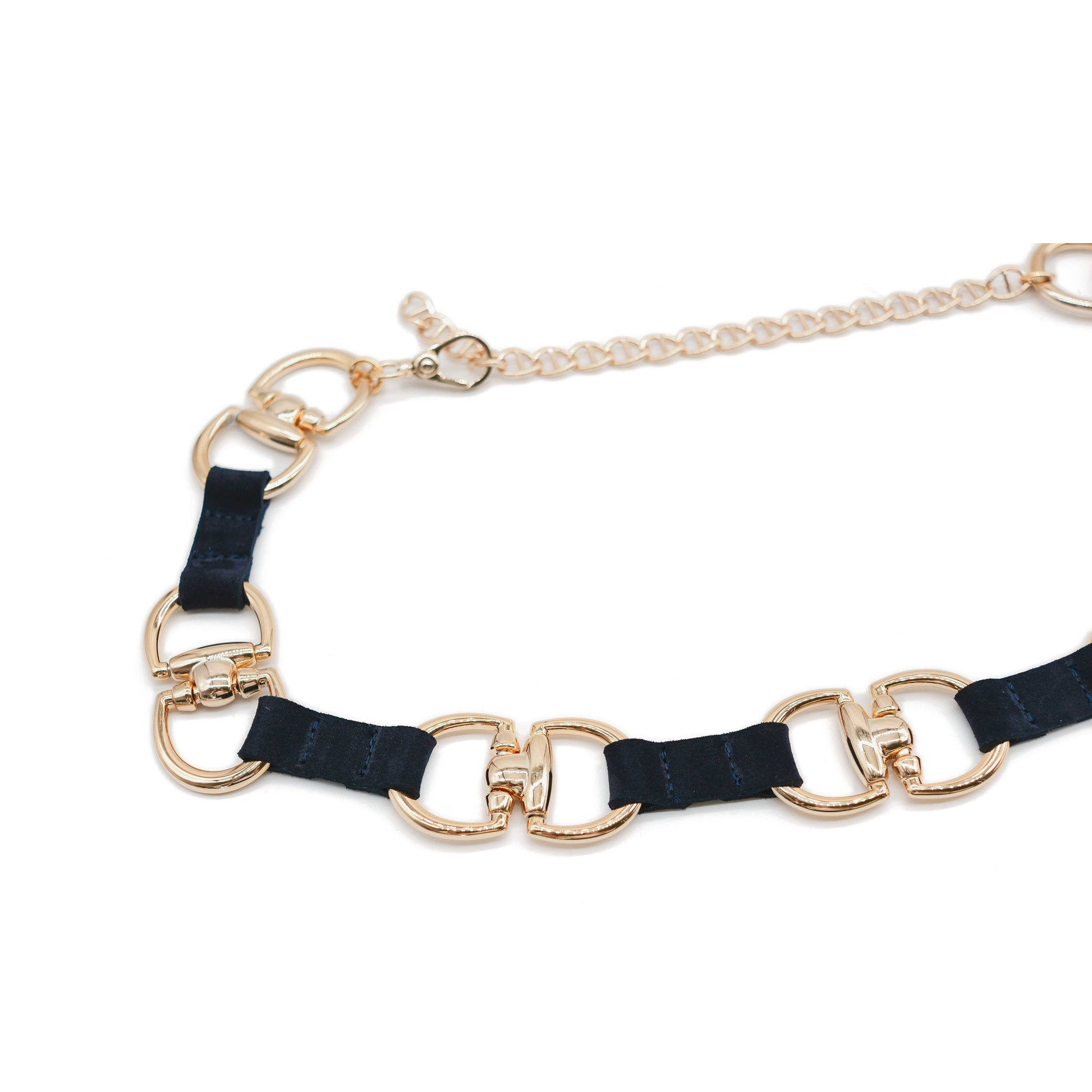 Estelle Belt in midnight suede, clasp detail