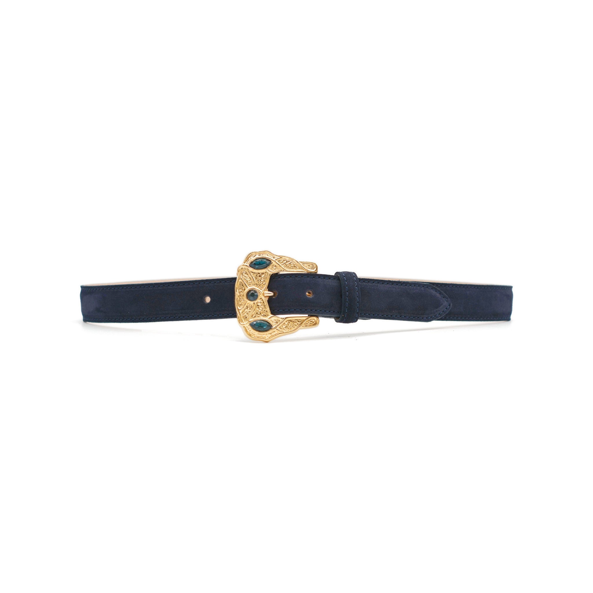 Cordelia Belt in midnight suede, front