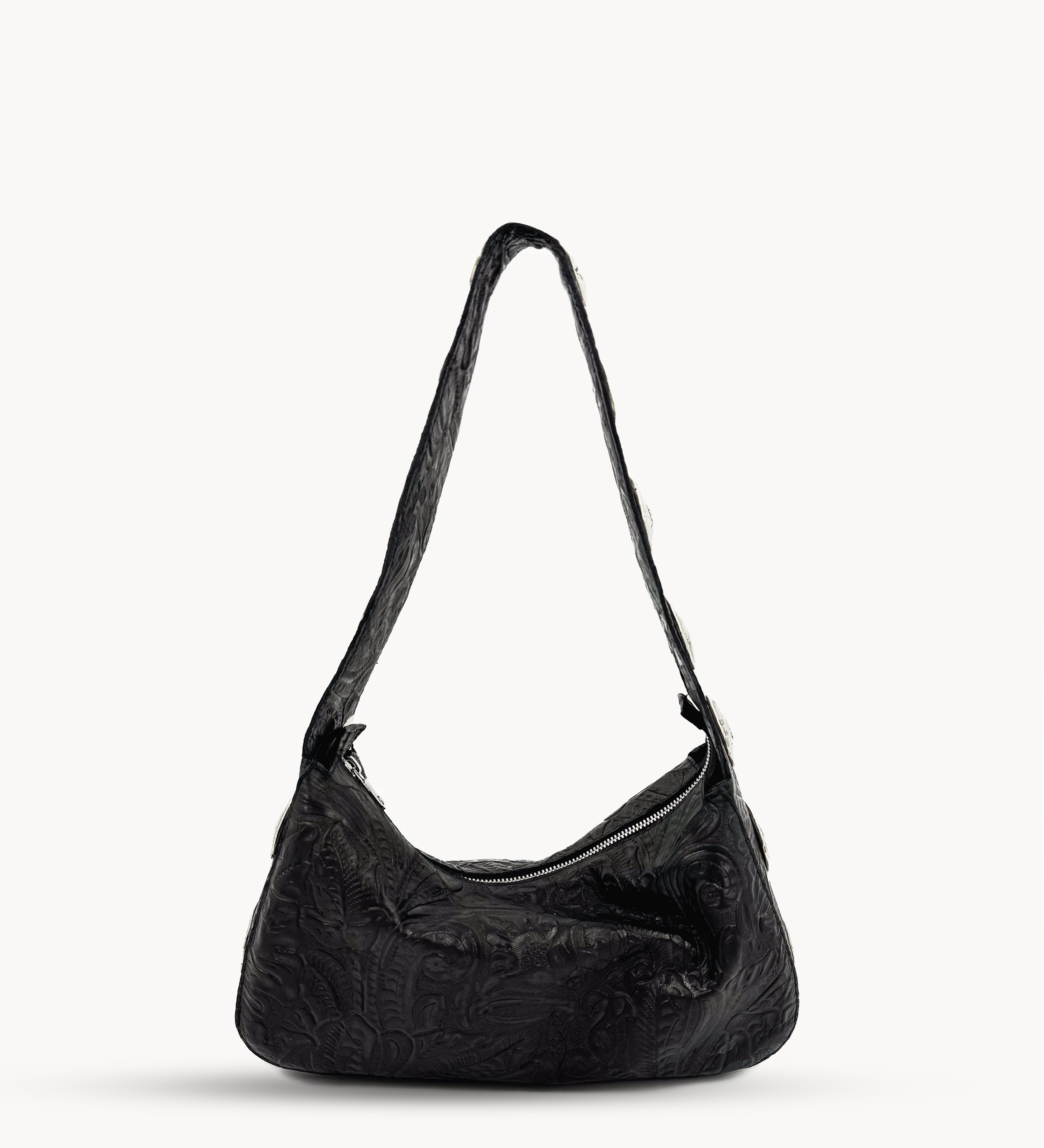 Noir Handbag - Tooled Italian Leather Shoulder Bag - Streets Ahead