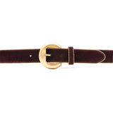 Mireille Belt in burgundy suede, buckle detail