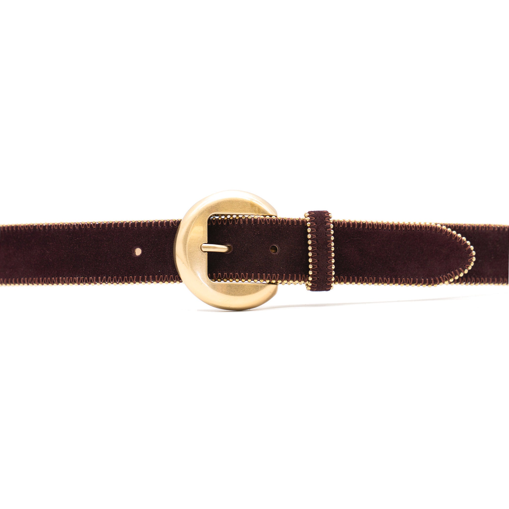 Mireille Belt in burgundy suede, buckle detail