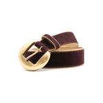 Mireille Belt in burgundy suede, coiled angle