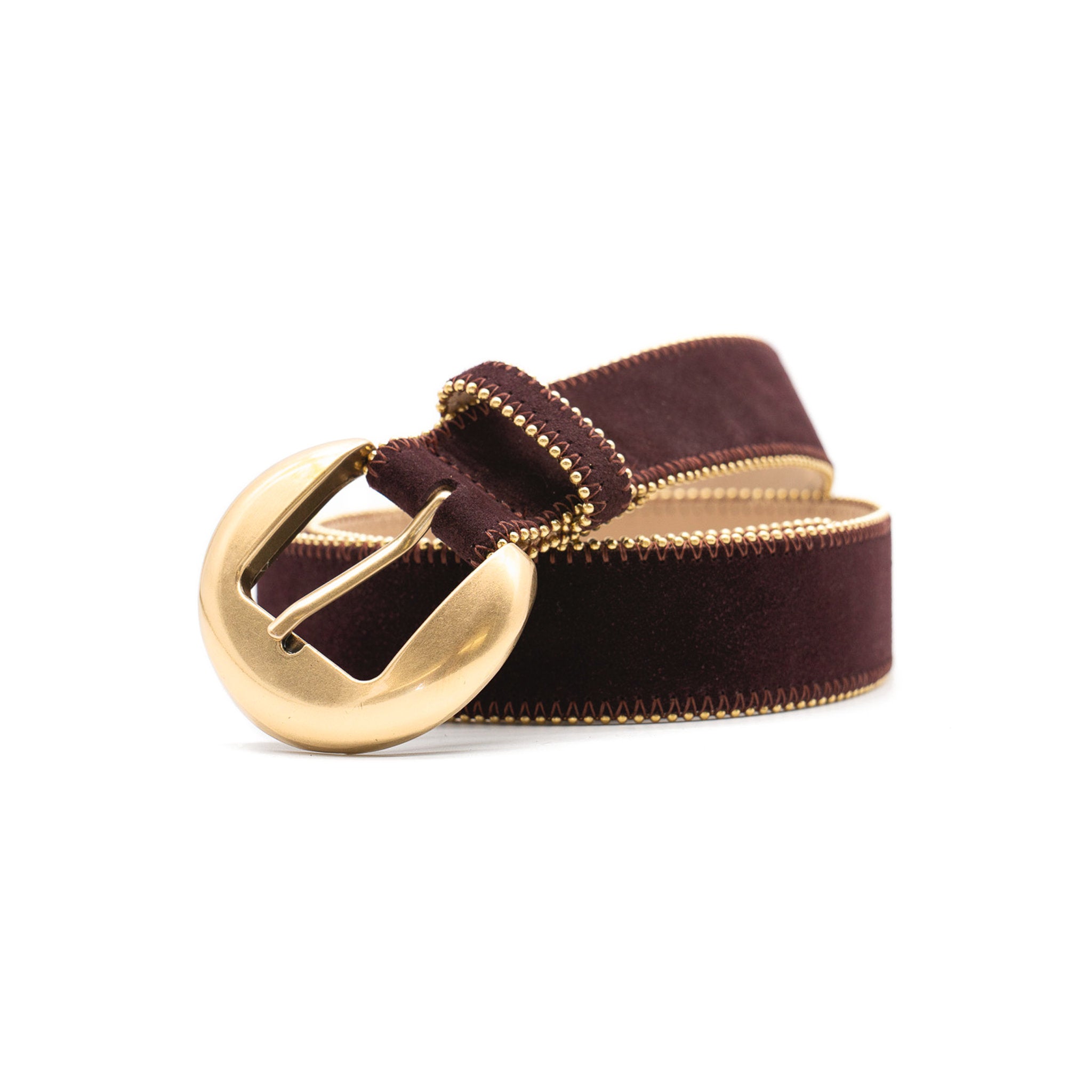 Mireille Belt in burgundy suede, coiled angle