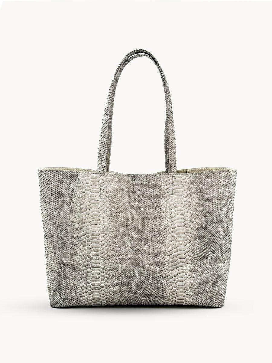 Yara Tote - Genuine Italian Calfskin Grey Python Print Leather Handbag - Streets Ahead