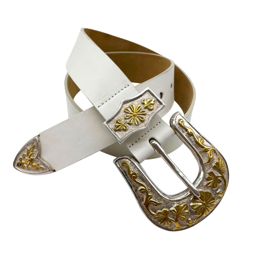 Harley Belt - Western Vintage White Leather Belt - Streets Ahead