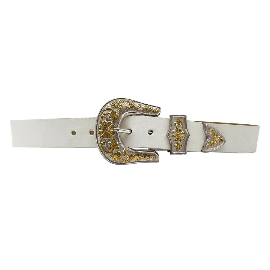 Harley Belt - Western Vintage White Leather Belt - Streets Ahead