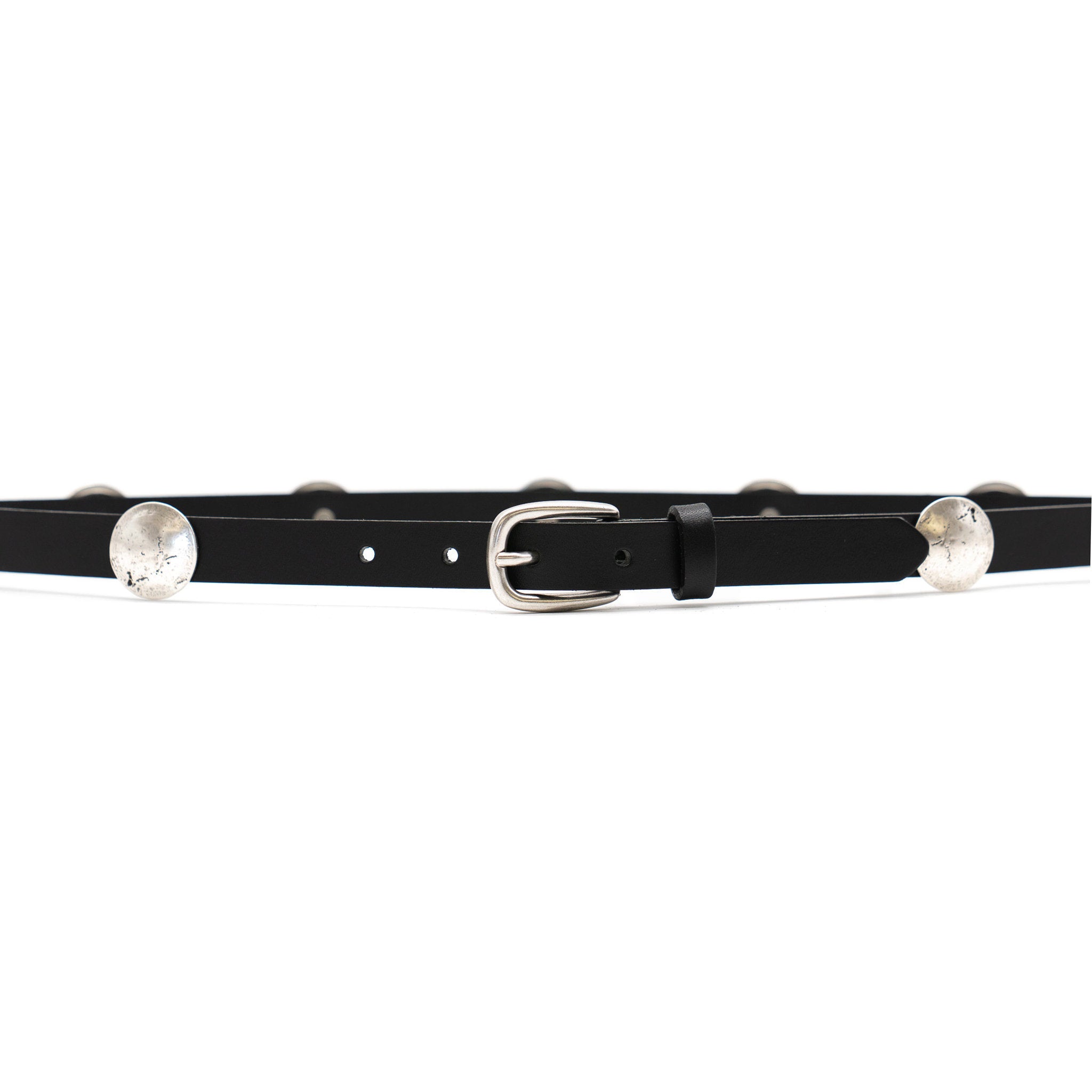 Philippa Belt in black leather, buckle detail
