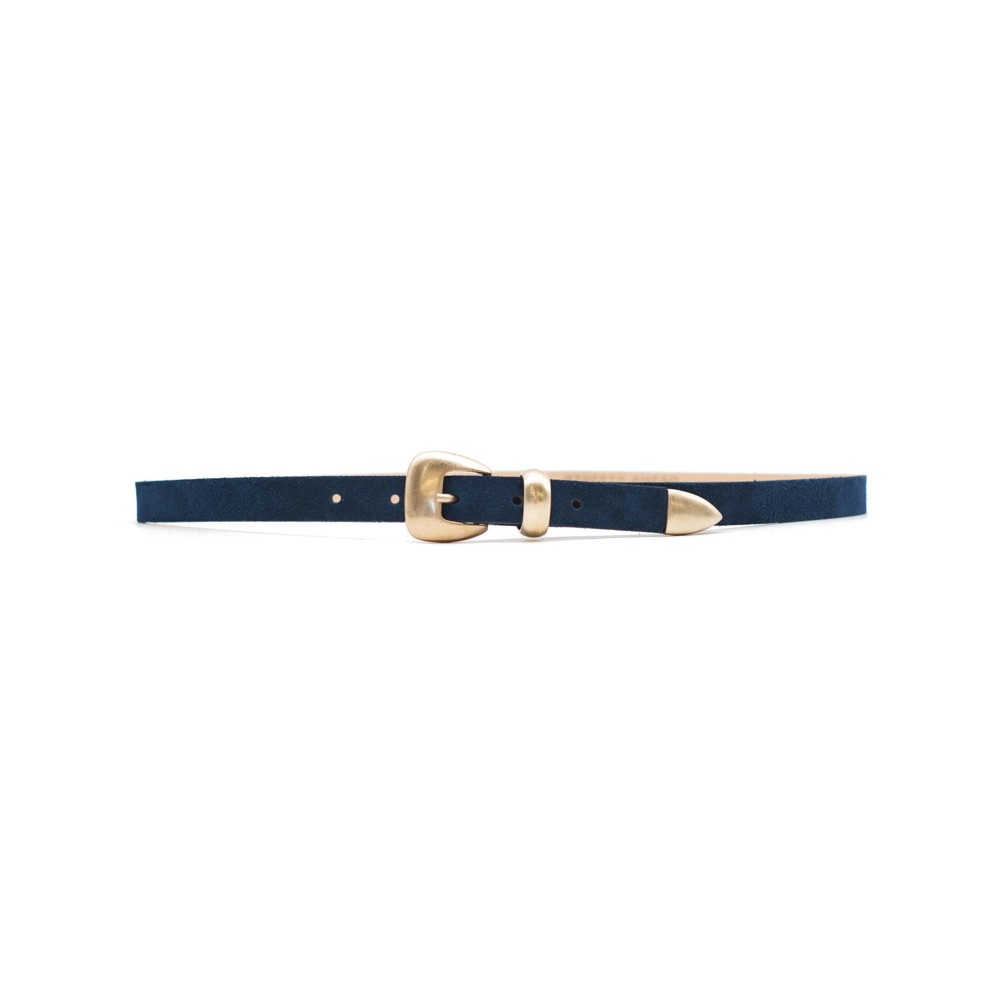 Thea Belt in navy suede, front
