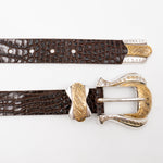 Aria Belt – Croc-Embossed Leather with Brass Engraved Buckle - Streets Ahead