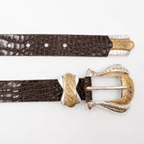 Aria Belt – Croc-Embossed Leather with Brass Engraved Buckle - Streets Ahead