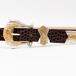 Aria Belt – Croc-Embossed Leather with Brass Engraved Buckle - Streets Ahead