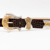 Aria Belt – Croc-Embossed Leather with Brass Engraved Buckle - Streets Ahead