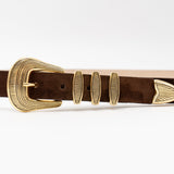 Delphina Belt – Brown Suede Leather Gold Plated Buckle Set - Streets Ahead