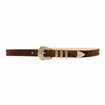 Delphina Belt – Brown Suede Leather Gold Plated Buckle Set - Streets Ahead