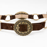  Lilienne Belt - chocolate Italian suede and a floral concho western buckle set - Streets Ahead