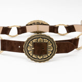  Lilienne Belt - chocolate Italian suede and a floral concho western buckle set - Streets Ahead