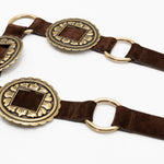 Lilienne Belt - chocolate Italian suede and a floral concho western buckle set - Streets Ahead