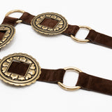 Lilienne Belt - chocolate Italian suede and a floral concho western buckle set - Streets Ahead