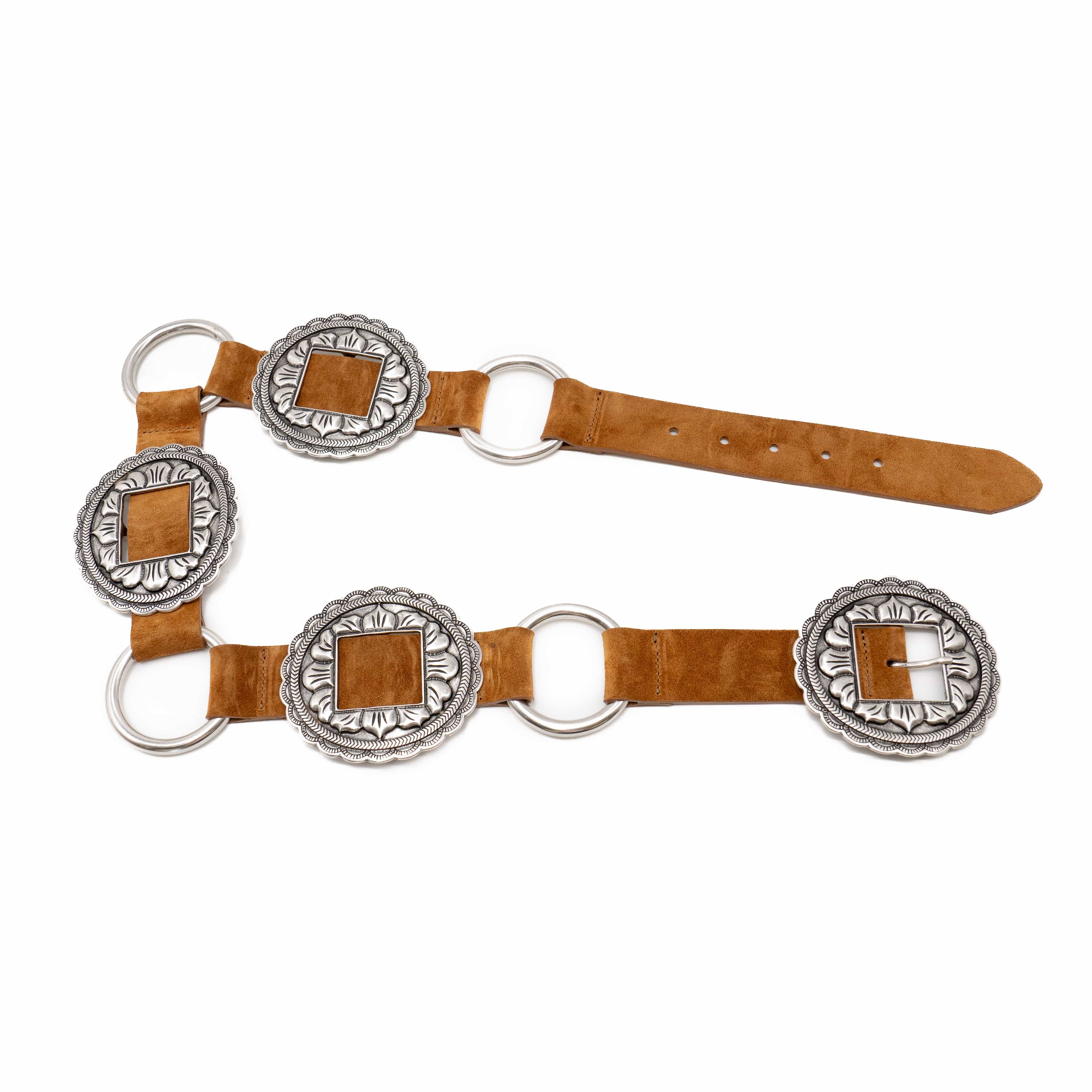 Lilienne Belt in chocolate brown Italian suede with silver-plated floral western buckle, Streets Ahead