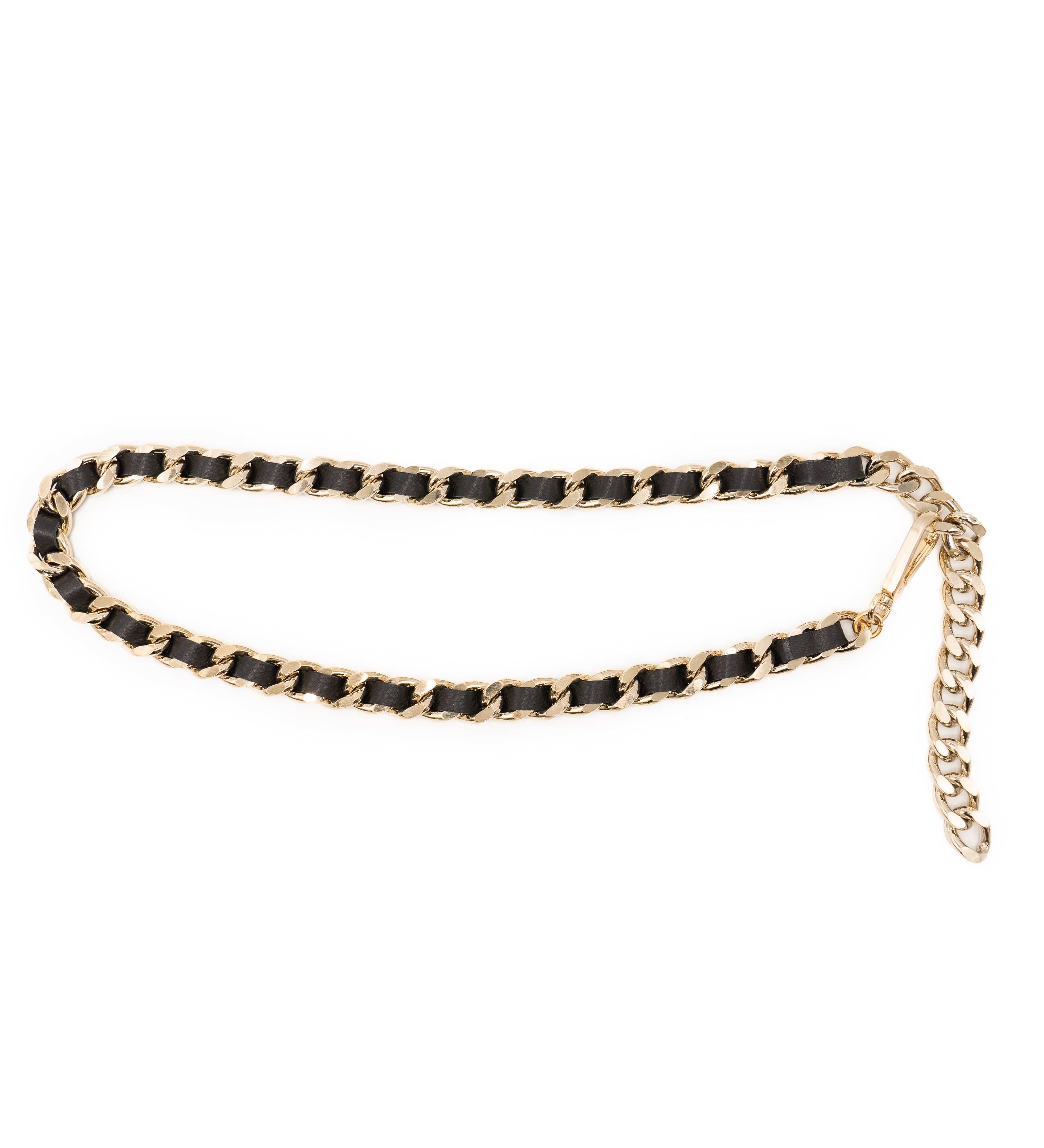 Streets Ahead Margaux Chain Belt in gold-plated chain and black Italian leather, front view
