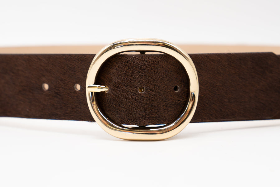 Odette Belt – Hair-On Calfskin with Gold Oval Buckle - Streets Ahead