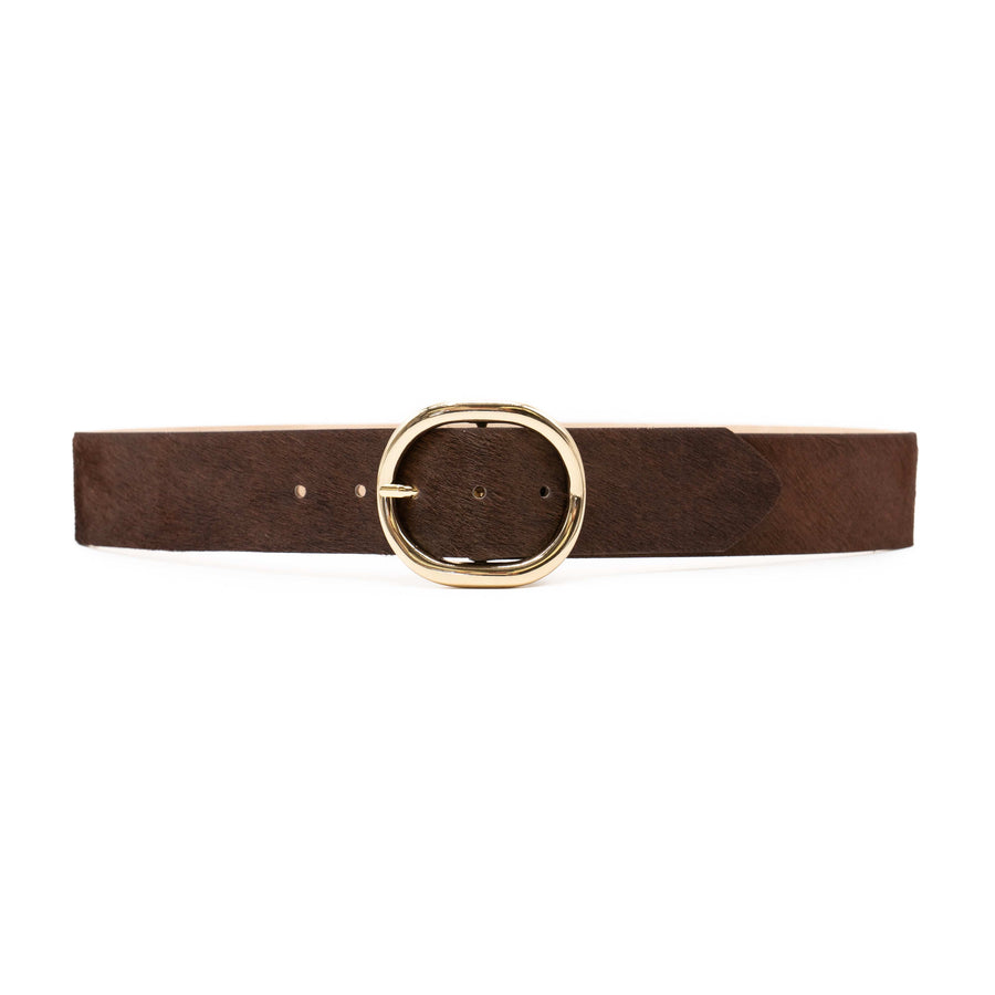 Odette Belt – Hair-On Calfskin with Gold Oval Buckle - Streets Ahead